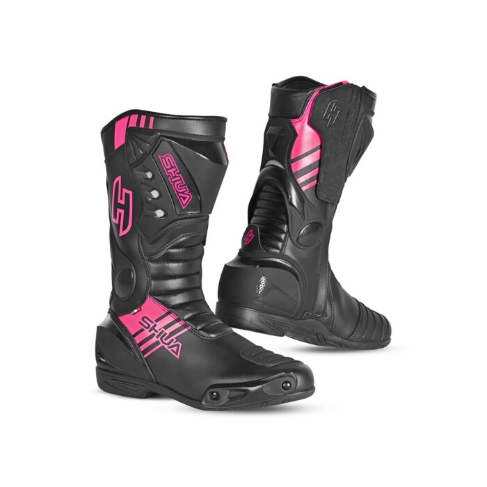 SHUA - SUPER TECH RACING LADY LEATHER BOOTS BLACK/PINK