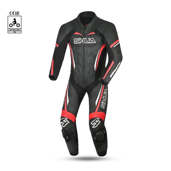 SHUA Infinity - 1 PC Motorcycle Racing Leather Suit - Black Red